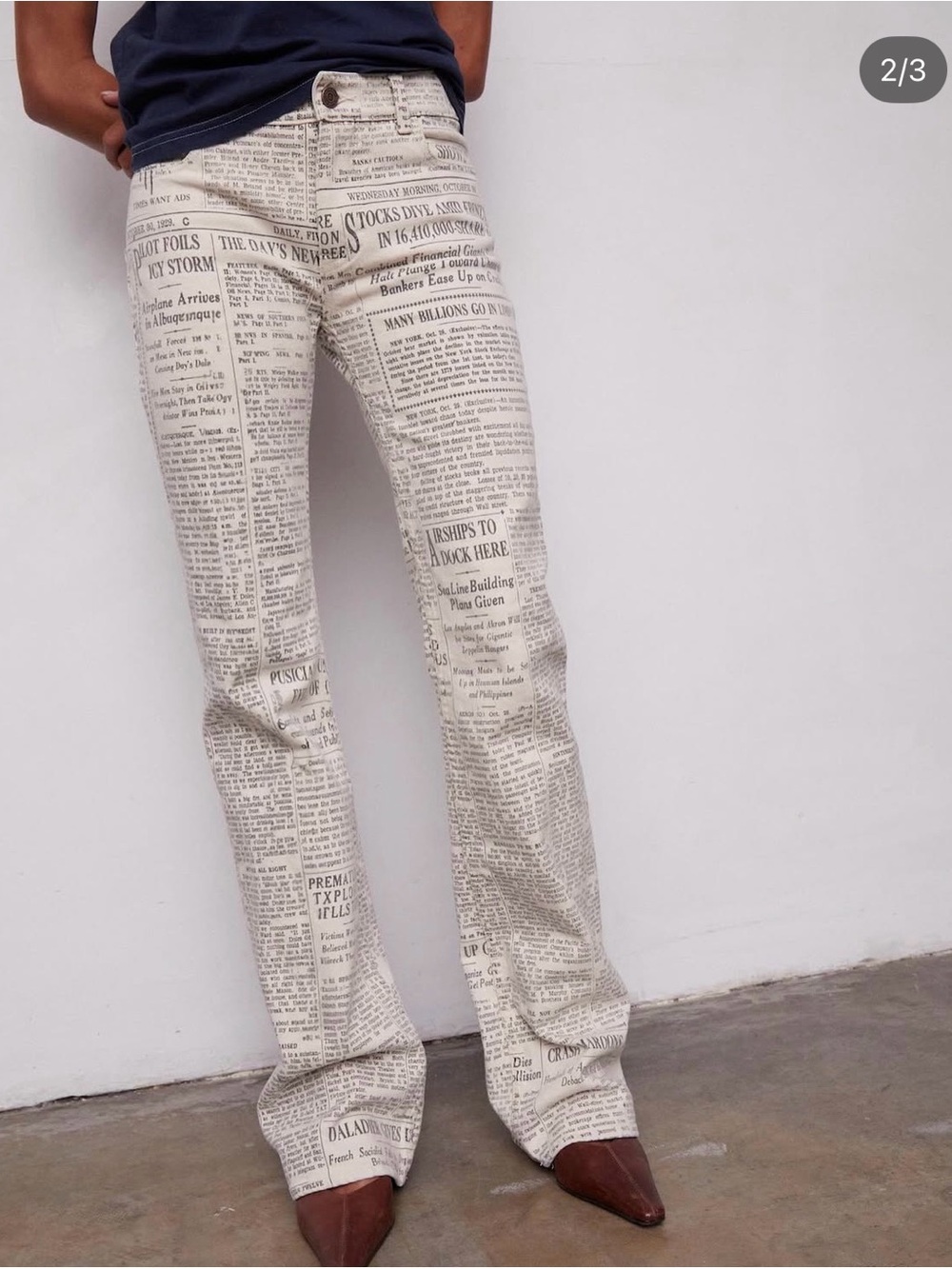 Grover Rad “Market Crash” Newspaper Print Jeans Size 6 Rare $550 Retail